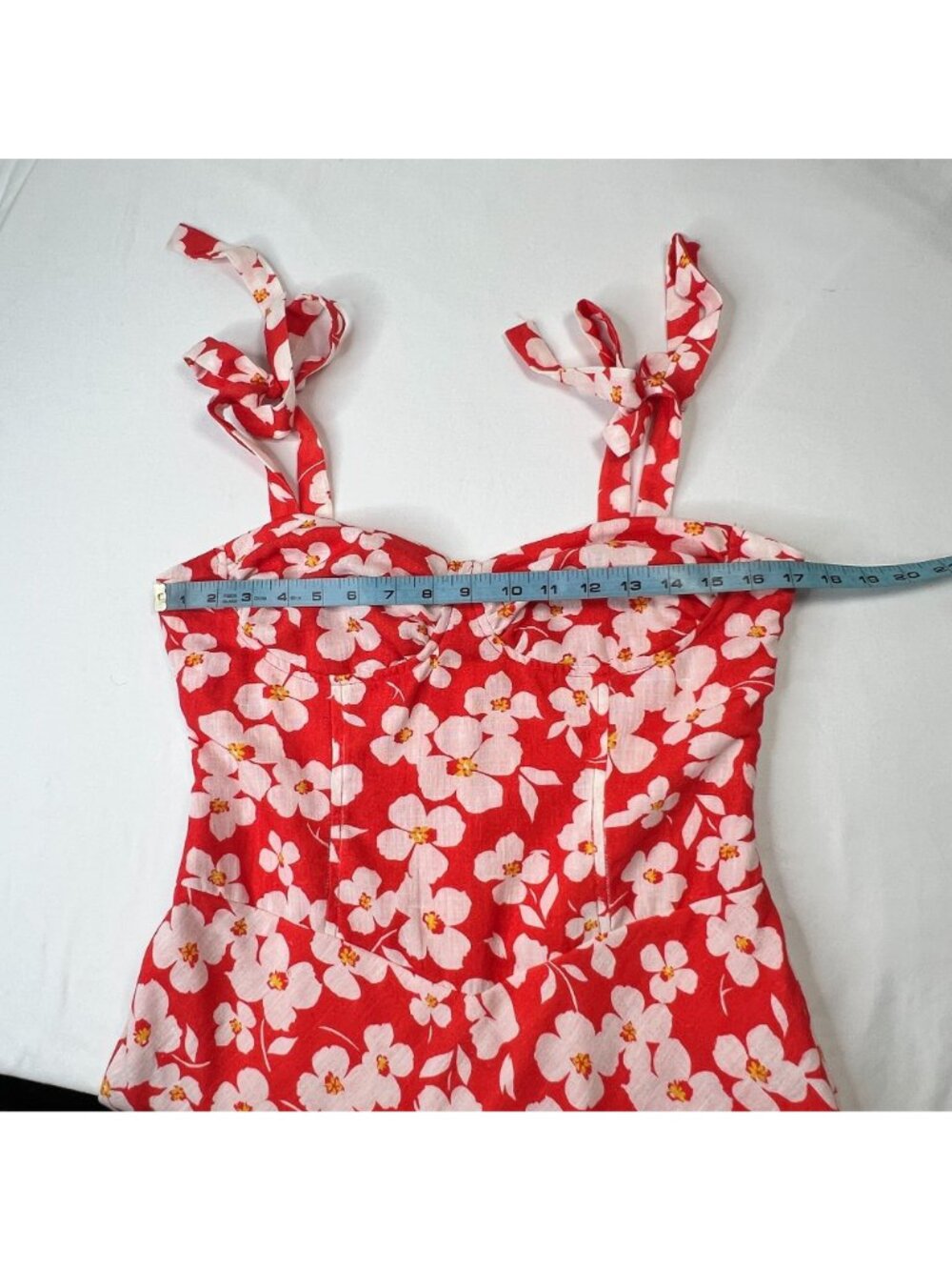 Hausen Hope Mini Dress Red White Floral Tie Strap Sundress Large - Picture 5 of 11